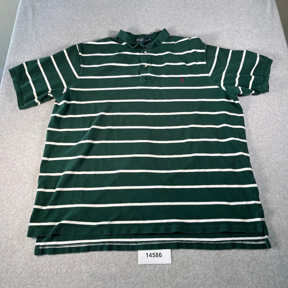 VTG Polo Ralph Lauren Polo Shirt Mens 4XLT Green White Striped Cotton Pony Logo